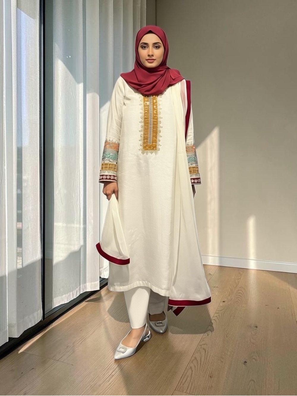 Elegant Ivory Embroidered pakistani Dress with intricate hand work